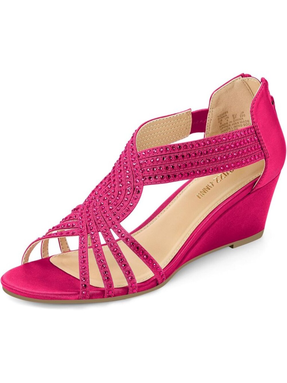 Women's Hot Pink Rhinestone Sparkle Low Wedge Sandals Open Toe Dress Shoes